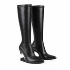 Deep Black Blanes Leather Knee-High Boots