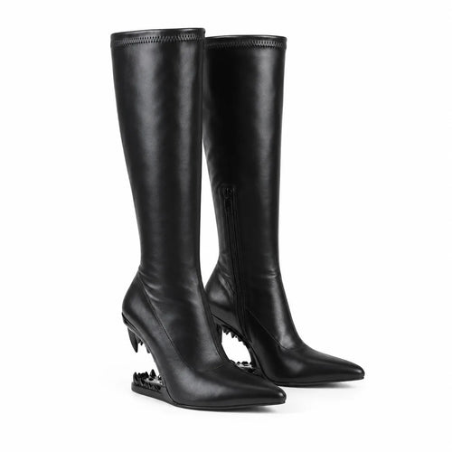 Deep Black Blanes Leather Knee-High Boots