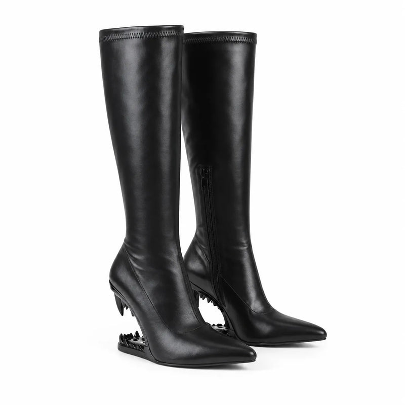 Deep Black Blanes Leather Knee-High Boots