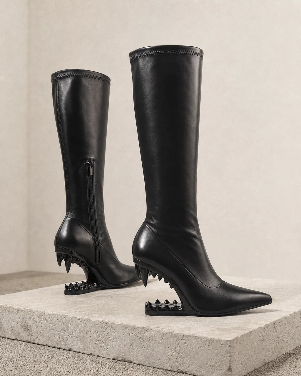 Deep Black Blanes Leather Knee-High Boots styled scene