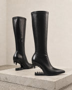 Deep Black Blanes Leather Knee-High Boots styled scene