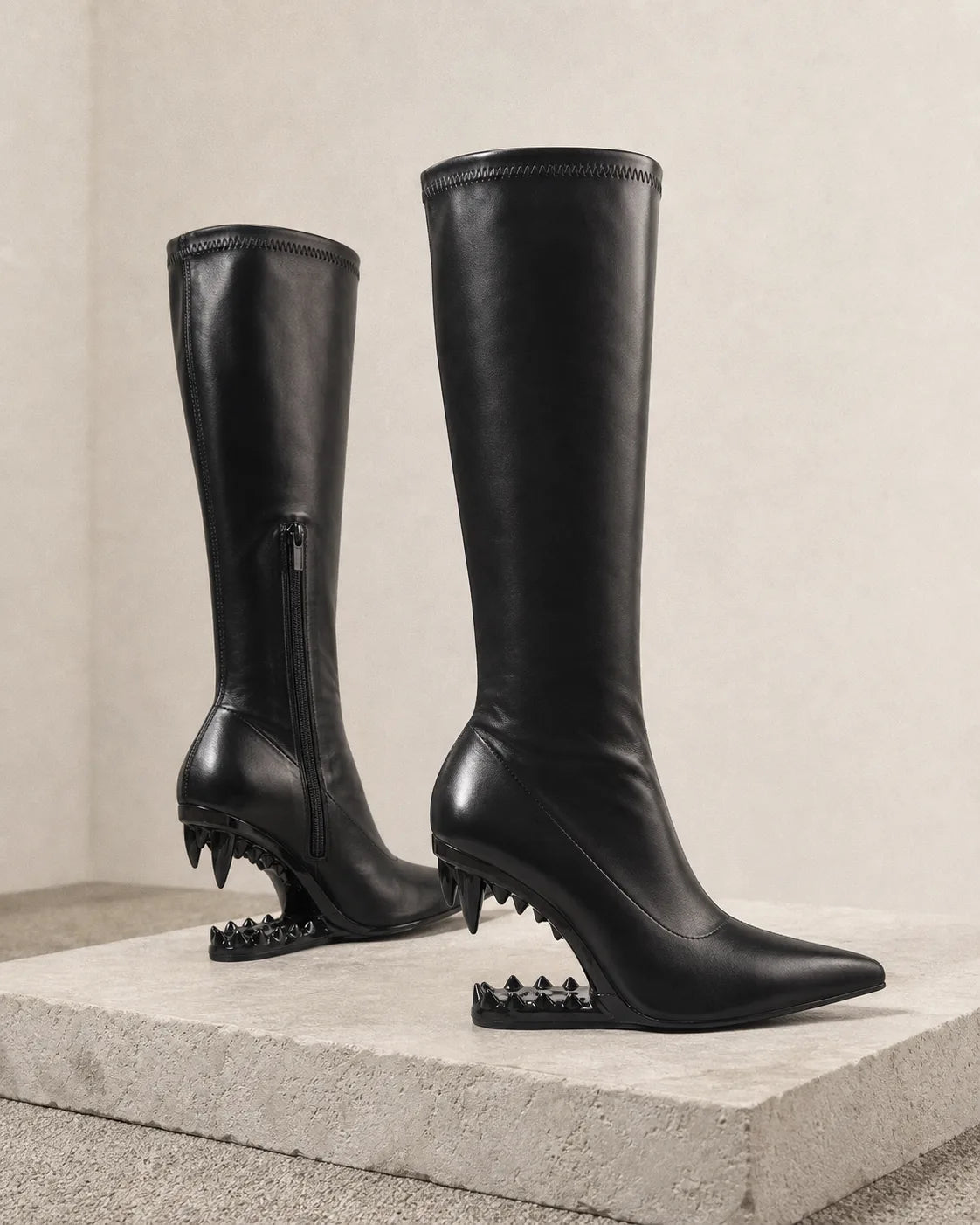 Deep Black Blanes Leather Knee-High Boots styled scene