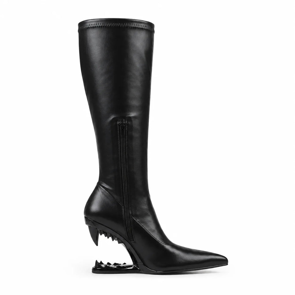 Deep Black Blanes Leather Knee-High Boots side view