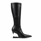 Deep Black Blanes Leather Knee-High Boots side view