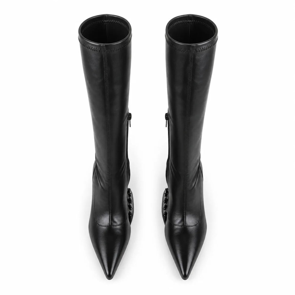Deep Black Blanes Leather Knee-High Boots top view