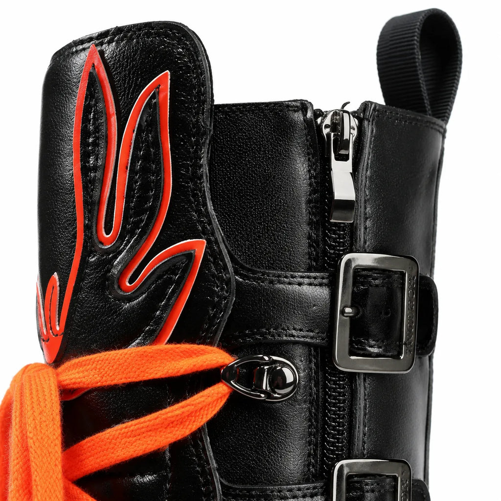 Black Coral Montefalco Leather Mid-Calf Boots close-up detail