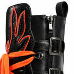 Black Coral Montefalco Leather Mid-Calf Boots close-up detail
