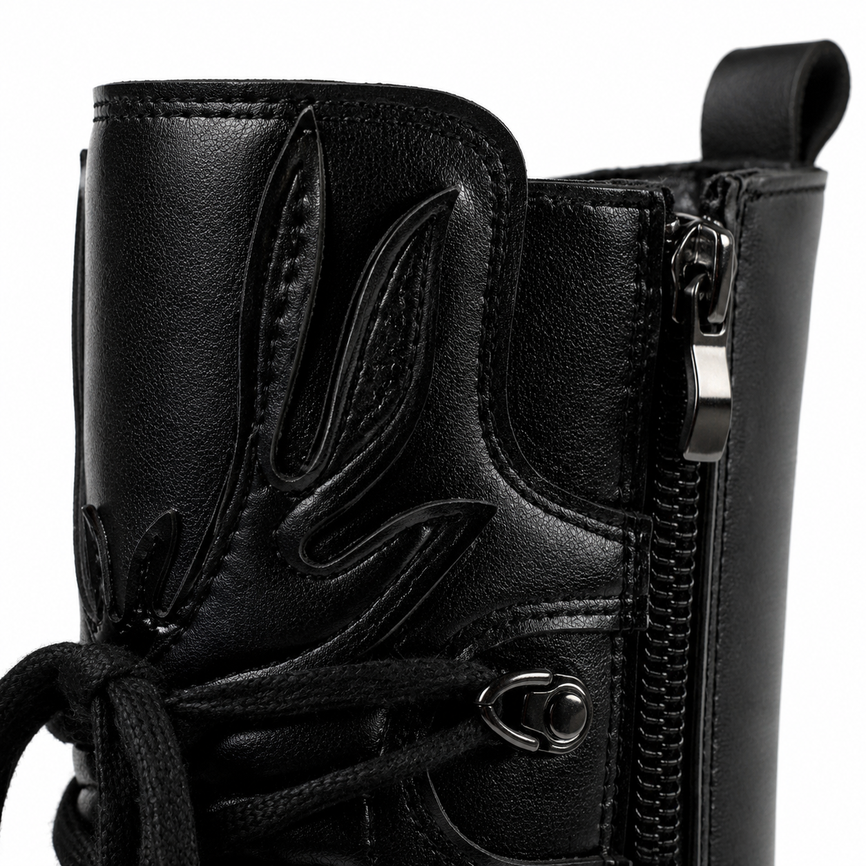 Deep Black Montefalco Sheepskin Mid-Calf Boots close-up detail