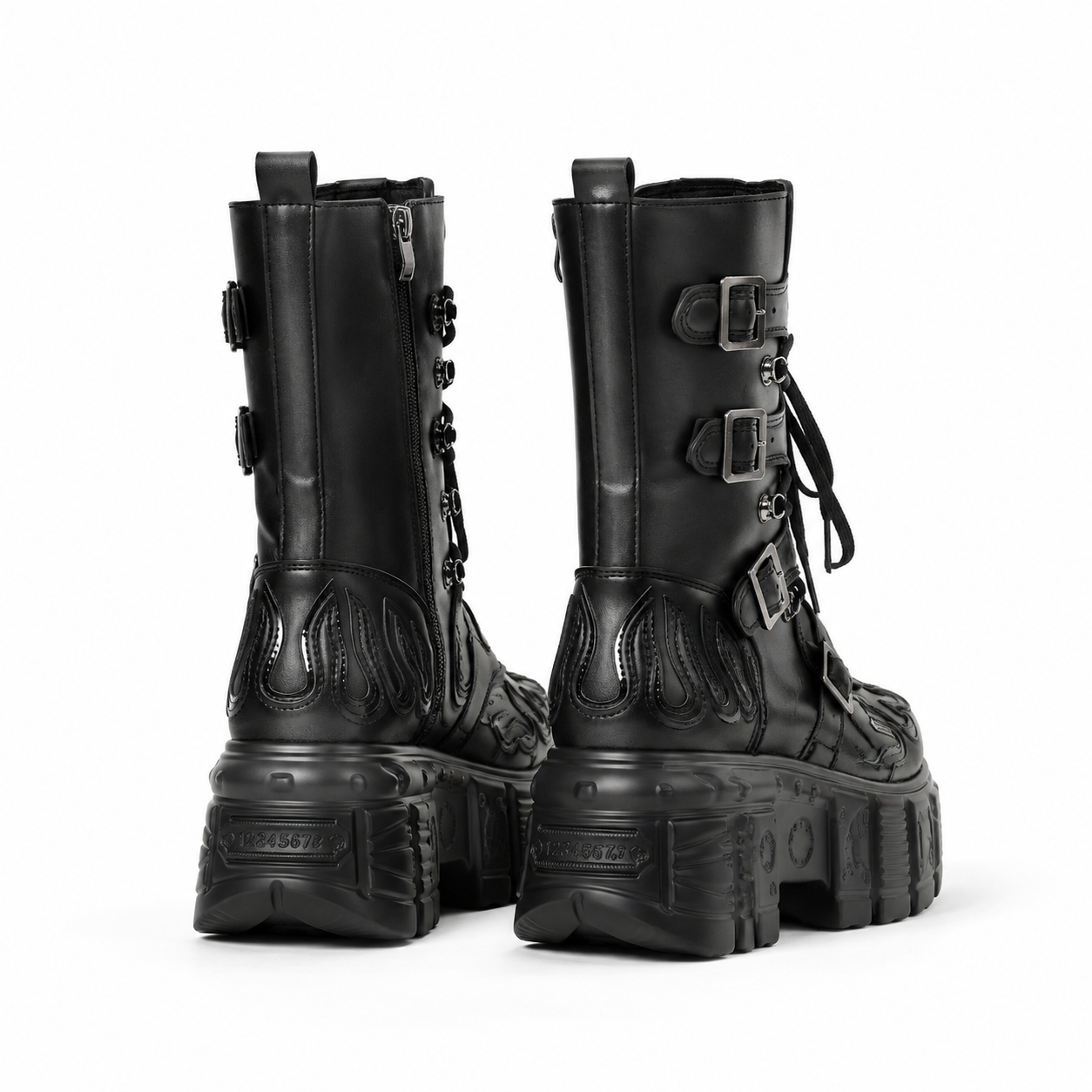 Deep Black Montefalco Sheepskin Mid-Calf Boots heel detail