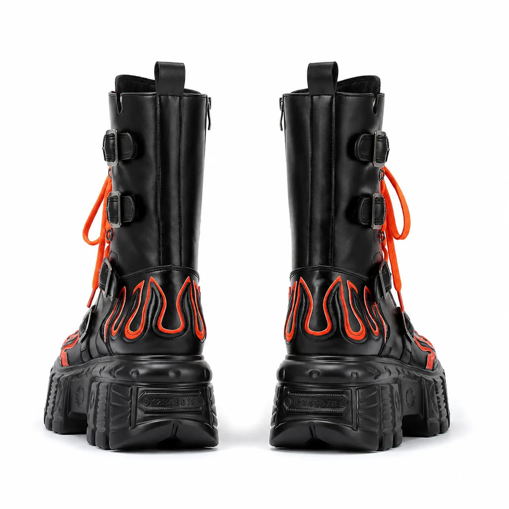 Black Coral Montefalco Leather Mid-Calf Boots heel detail