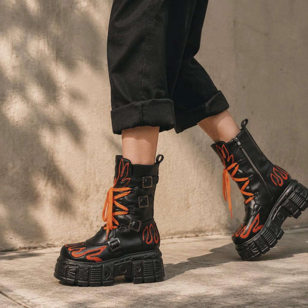 Black Coral Montefalco Leather Mid-Calf Boots on-foot view
