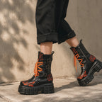 Black Coral Montefalco Leather Mid-Calf Boots on-foot view