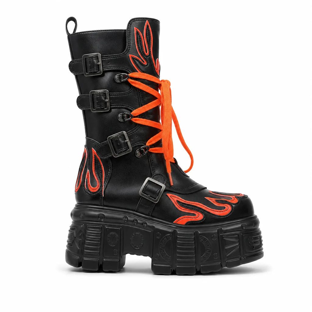 Black Coral Montefalco Leather Mid-Calf Boots side view