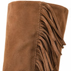 Rich Brown Javea Leather Block-Heel Boots close-up detail
