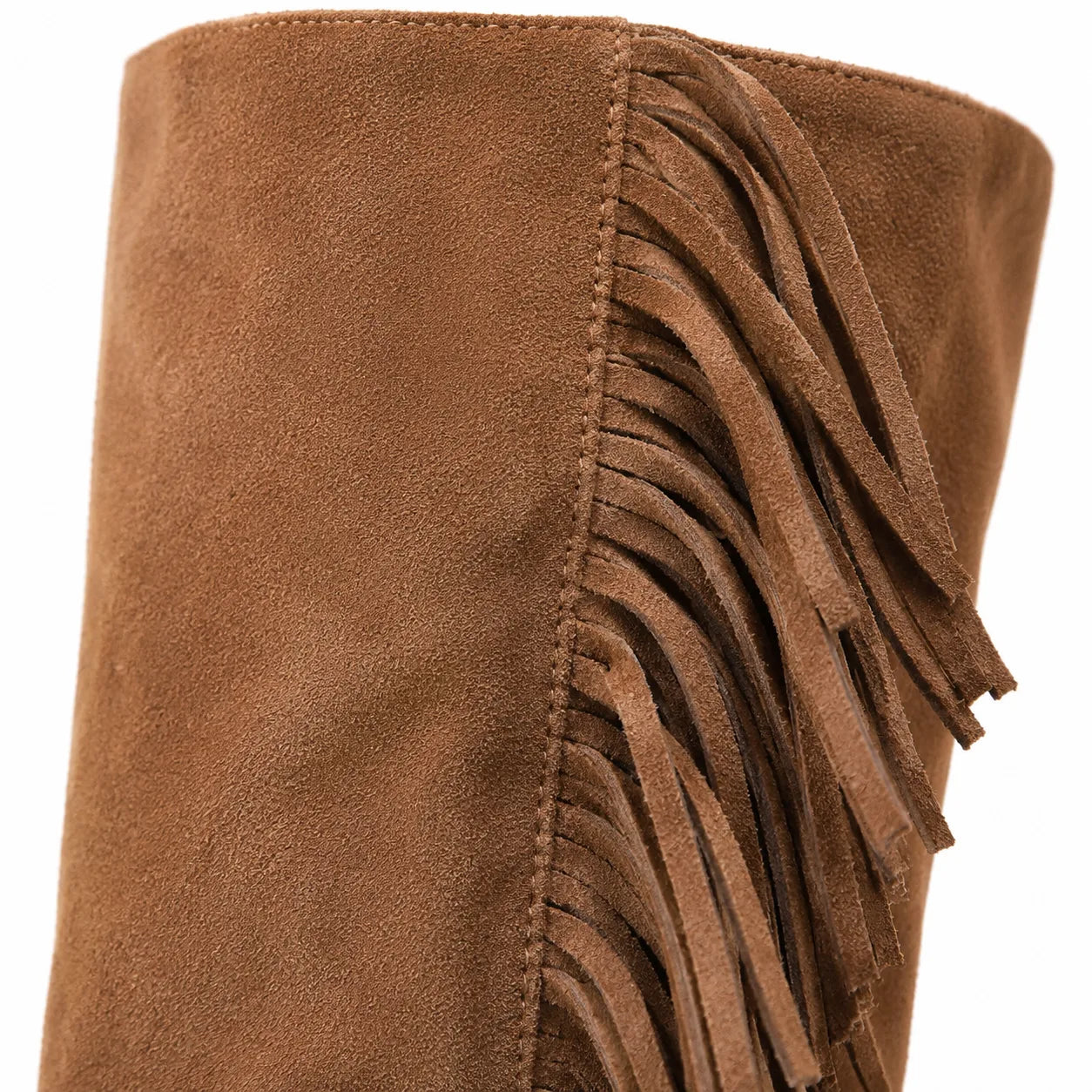 Rich Brown Javea Leather Block-Heel Boots close-up detail