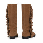 Rich Brown Javea Leather Block-Heel Boots heel detail