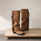 Rich Brown Javea Leather Block-Heel Boots styled scene