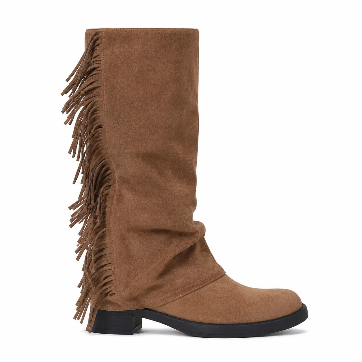 Rich Brown Javea Leather Block-Heel Boots side view