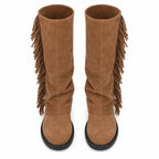 Rich Brown Javea Leather Block-Heel Boots top view