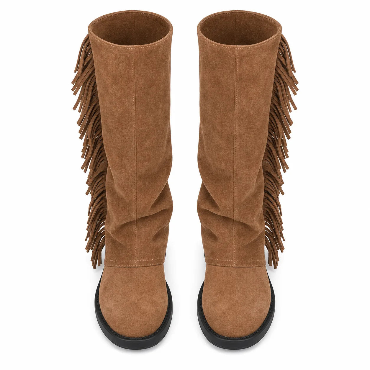Rich Brown Javea Leather Block-Heel Boots top view