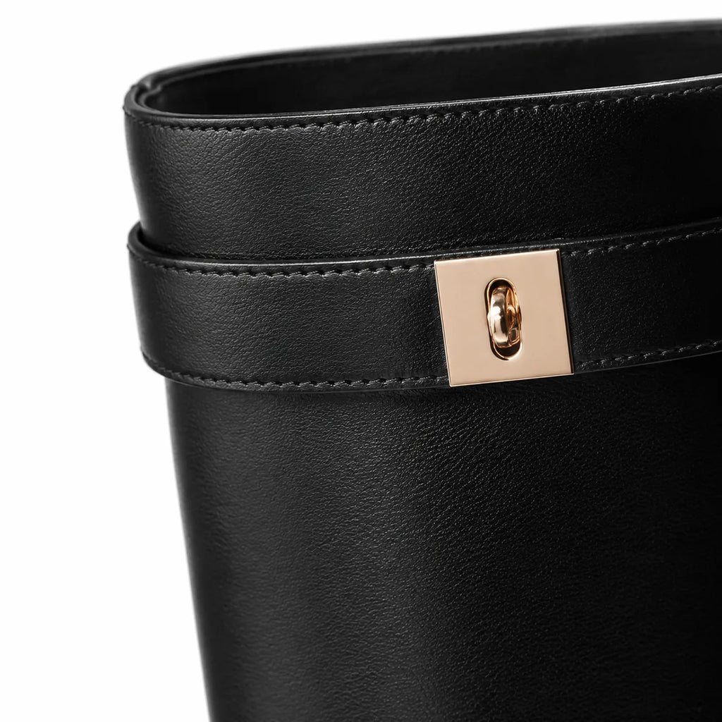 Deep Black Tavira Leather Wedge Boots close-up detail