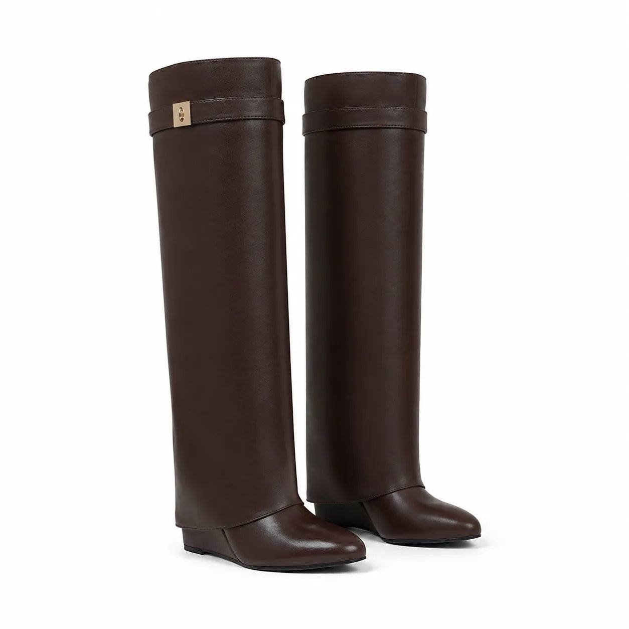 Rich Brown Tavira Leather Wedge Boots