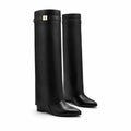 Deep Black Tavira Leather Wedge Boots