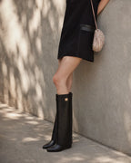 Deep Black Tavira Leather Wedge Boots lifestyle scene