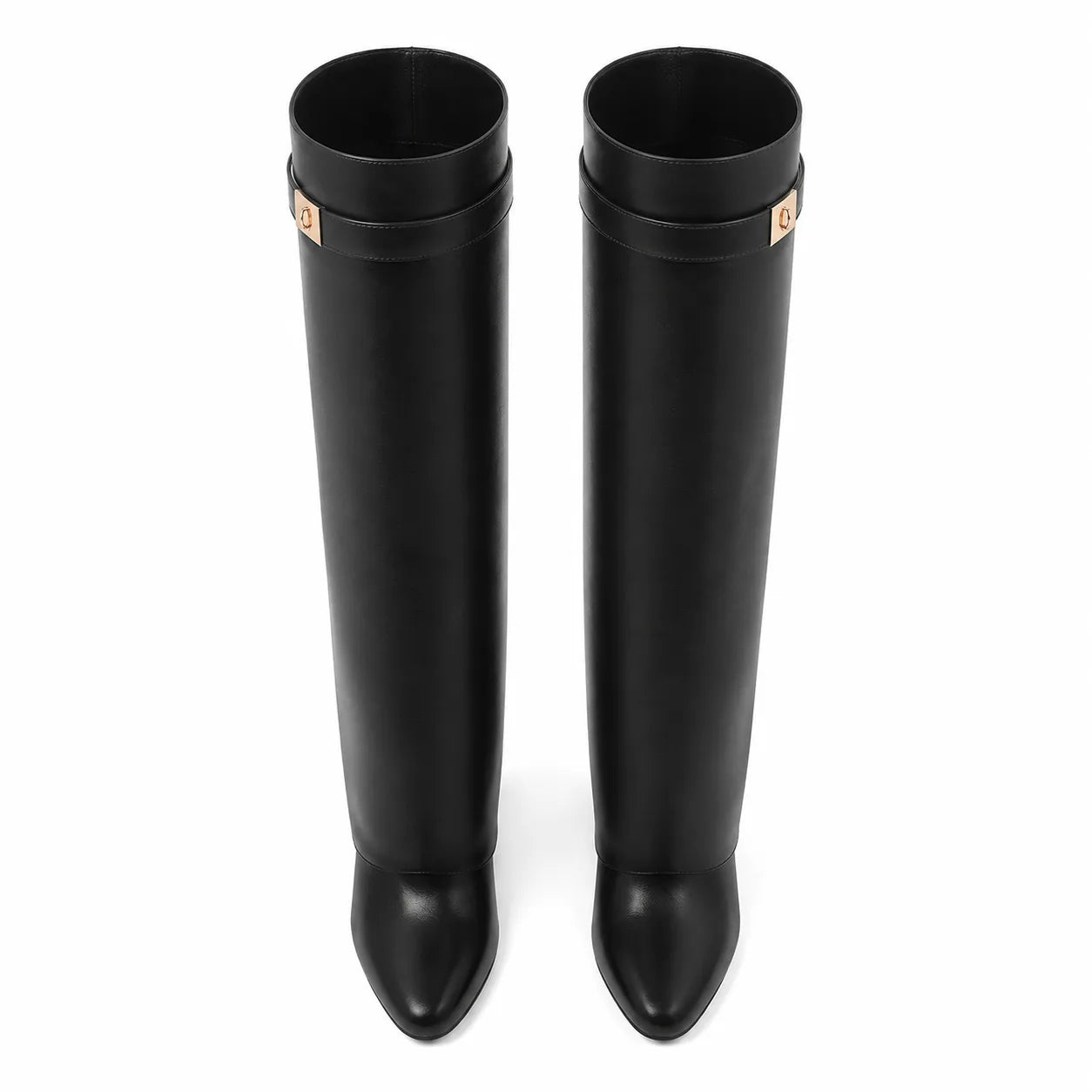 Deep Black Tavira Leather Wedge Boots top view