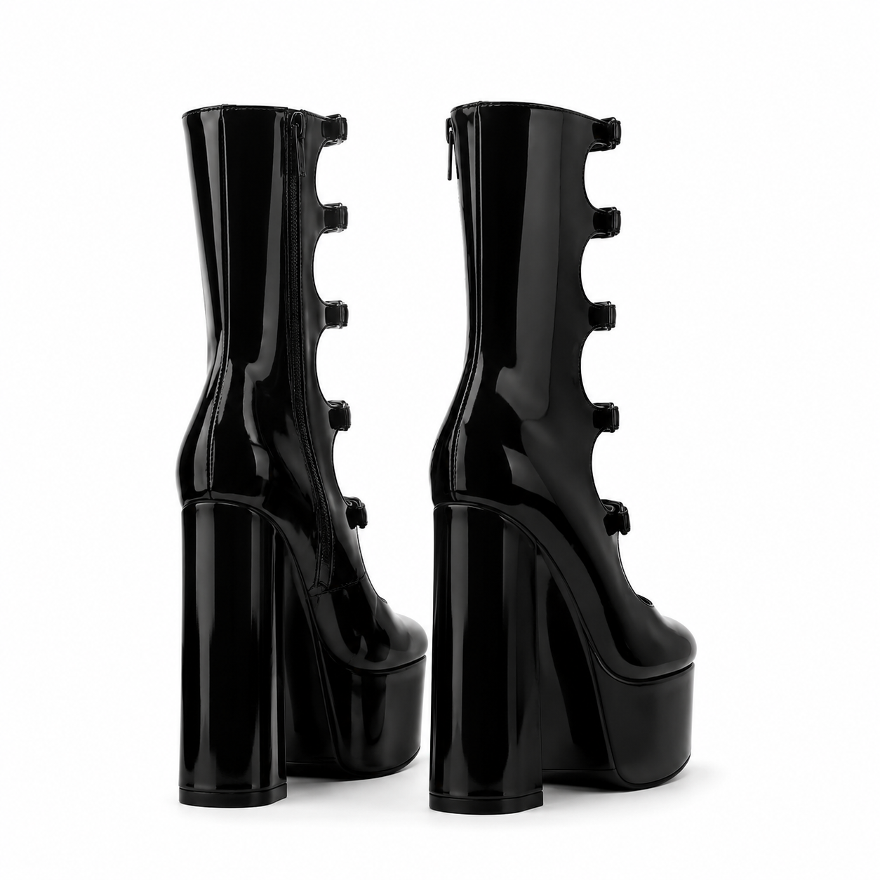 Black Patent Lipari Leather Block-Heel Boots heel detail