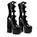 Black Patent Lipari Leather Block-Heel Boots