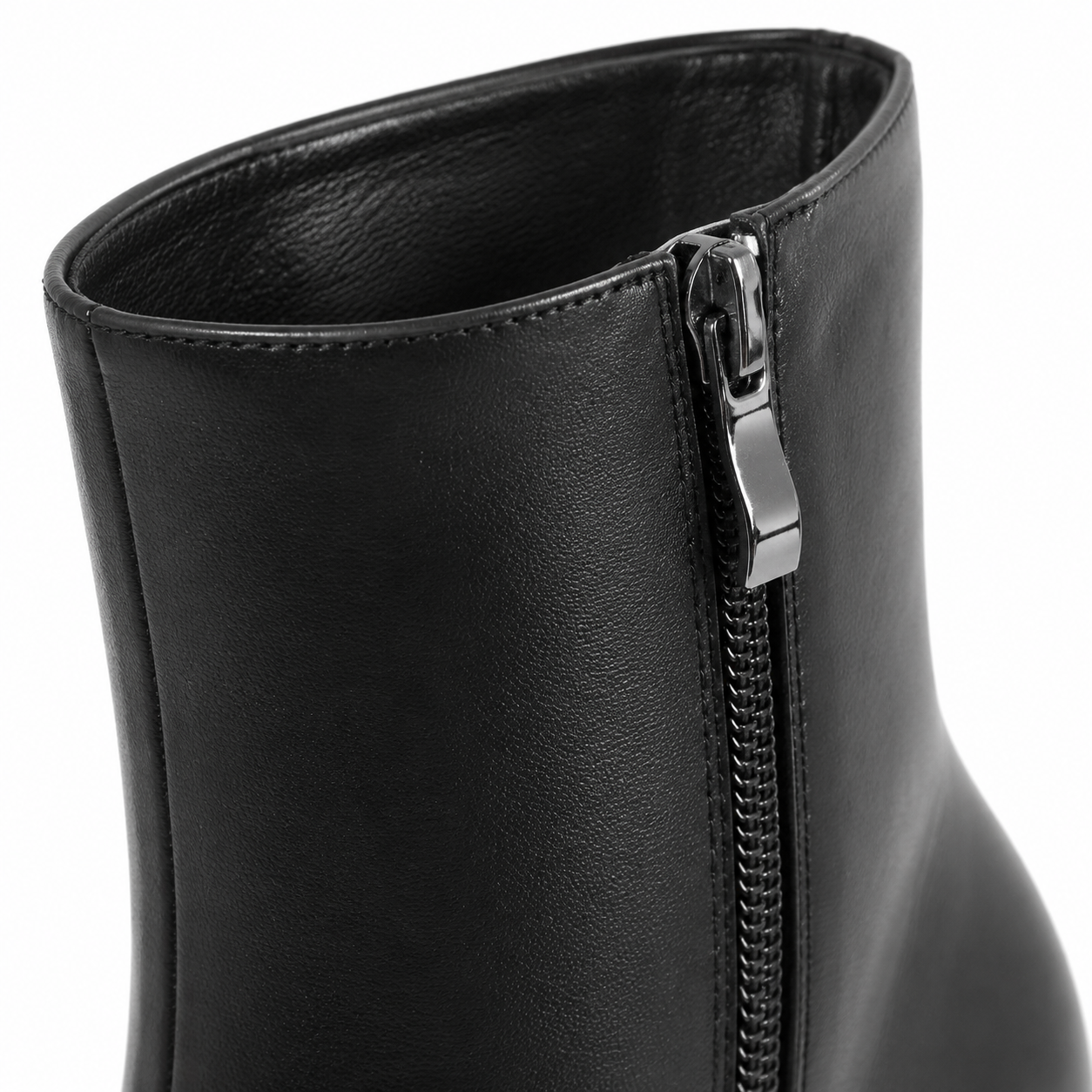 Deep Black Modica Leather Block-Heel Boots close-up detail