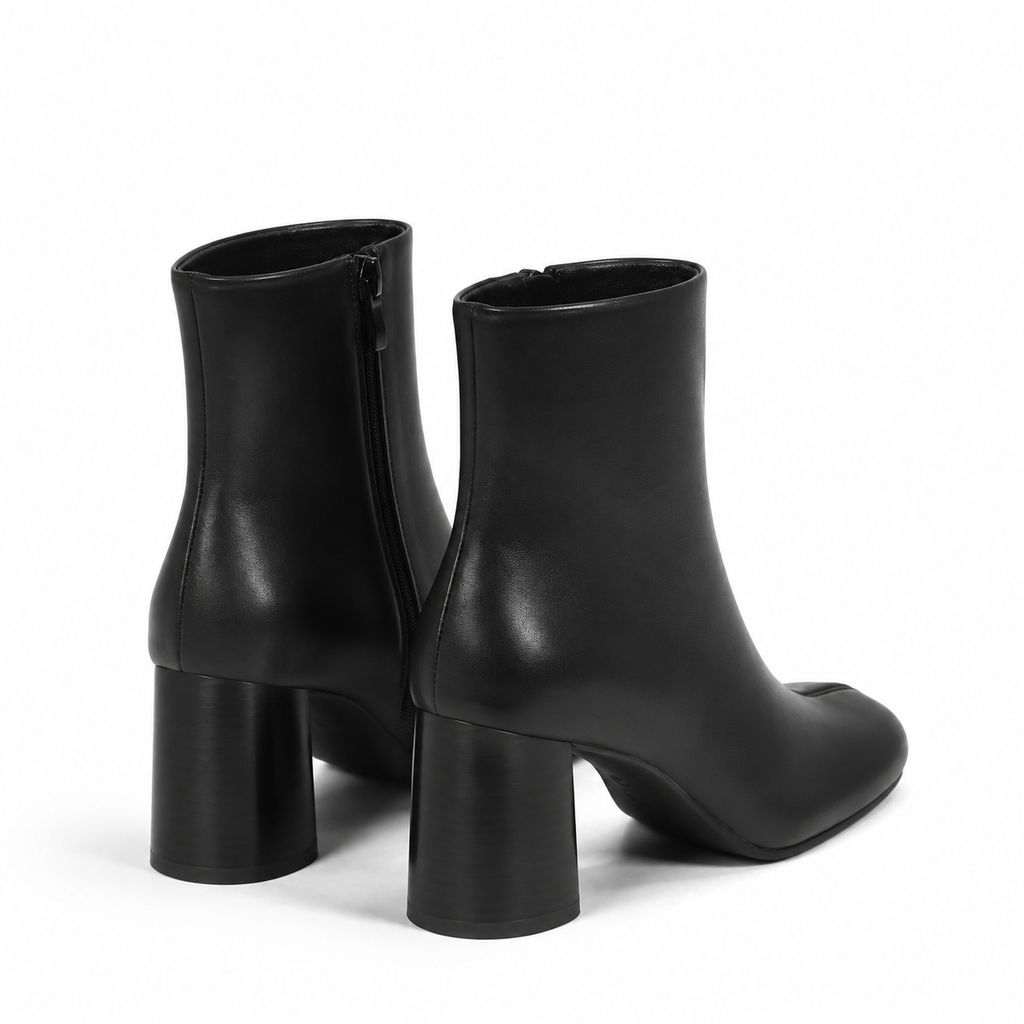 Deep Black Modica Leather Block-Heel Boots heel detail