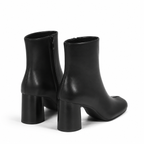 Deep Black Modica Leather Block-Heel Boots heel detail