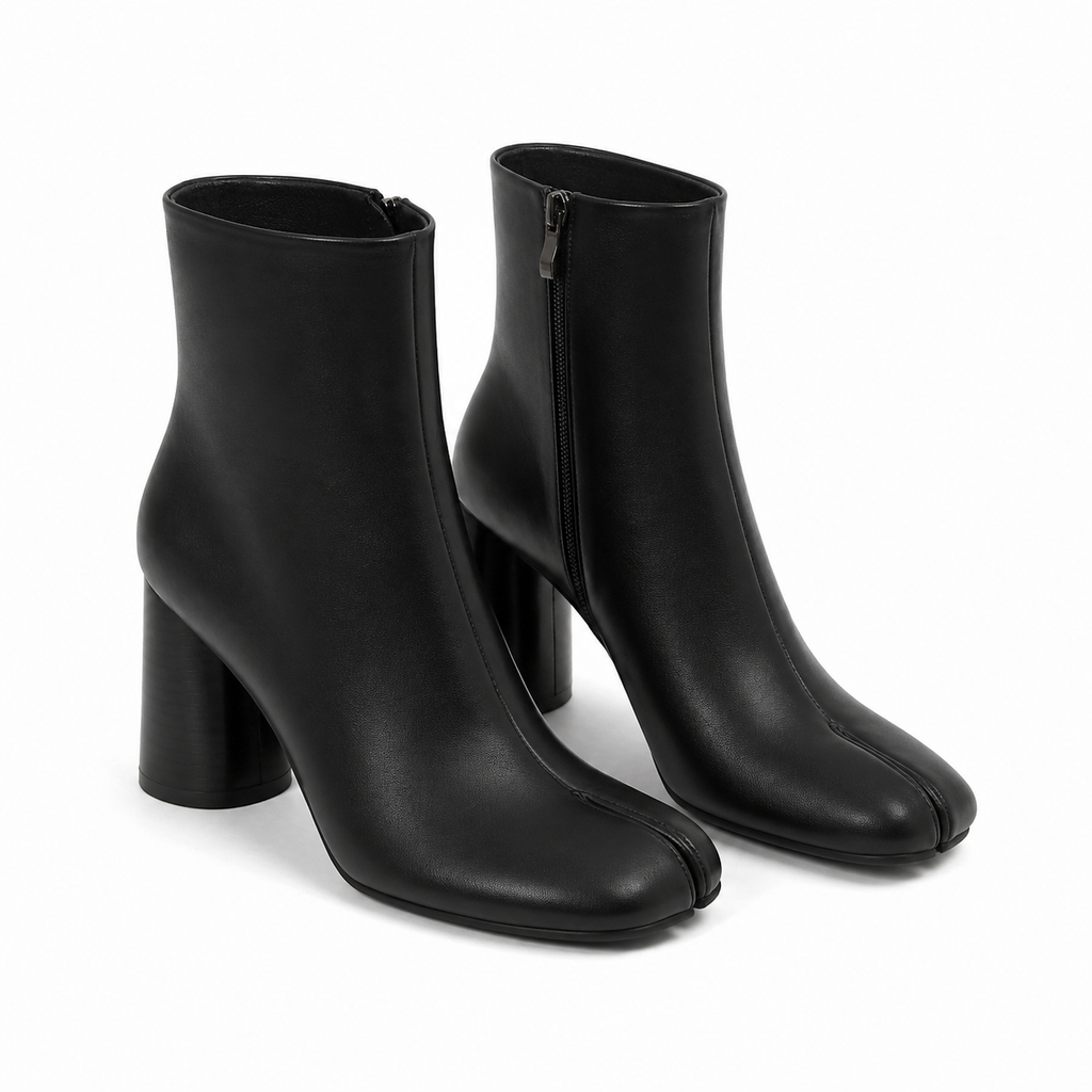 Deep Black Modica Leather Block-Heel Boots