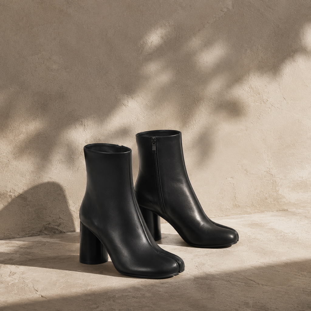 Deep Black Modica Leather Block-Heel Boots styled scene