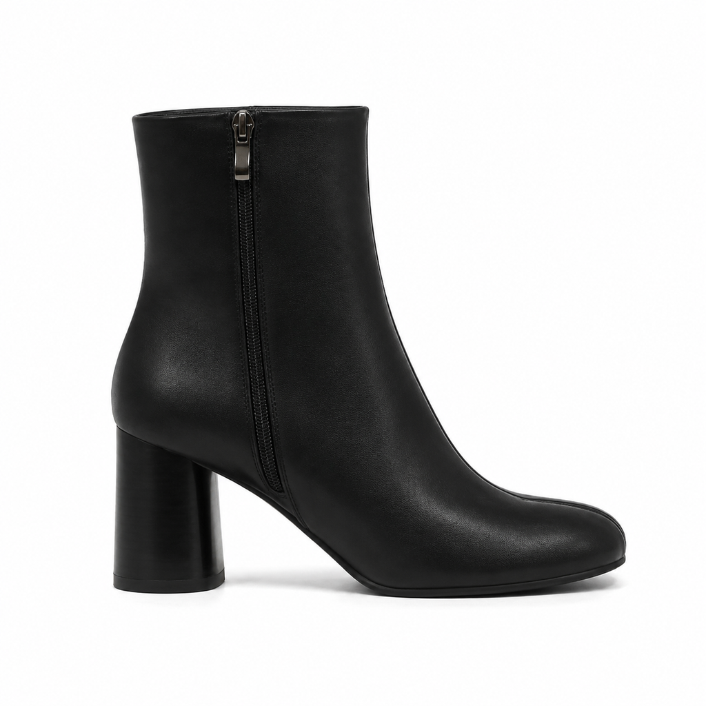 Deep Black Modica Leather Block-Heel Boots side view