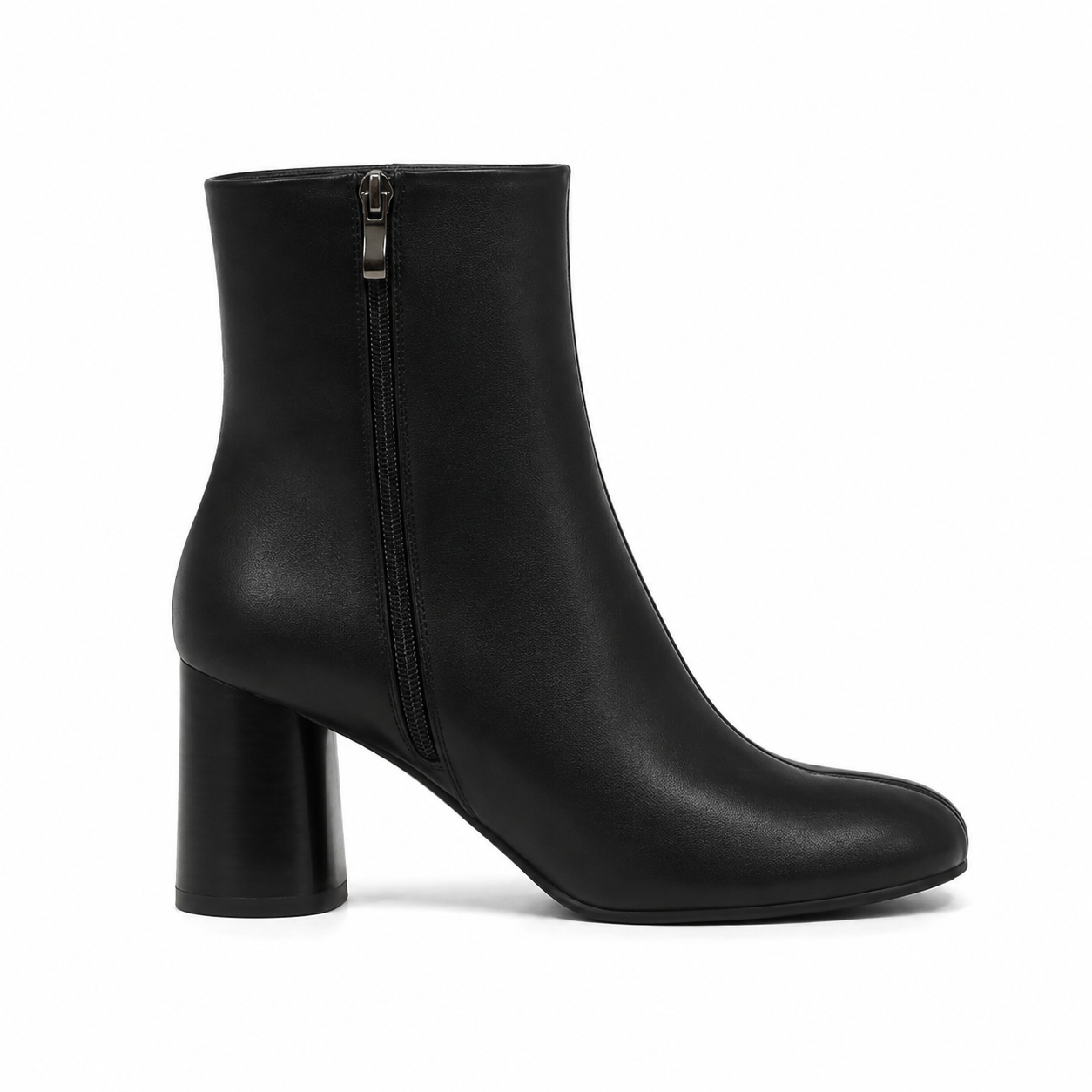 Deep Black Modica Leather Block-Heel Boots side view