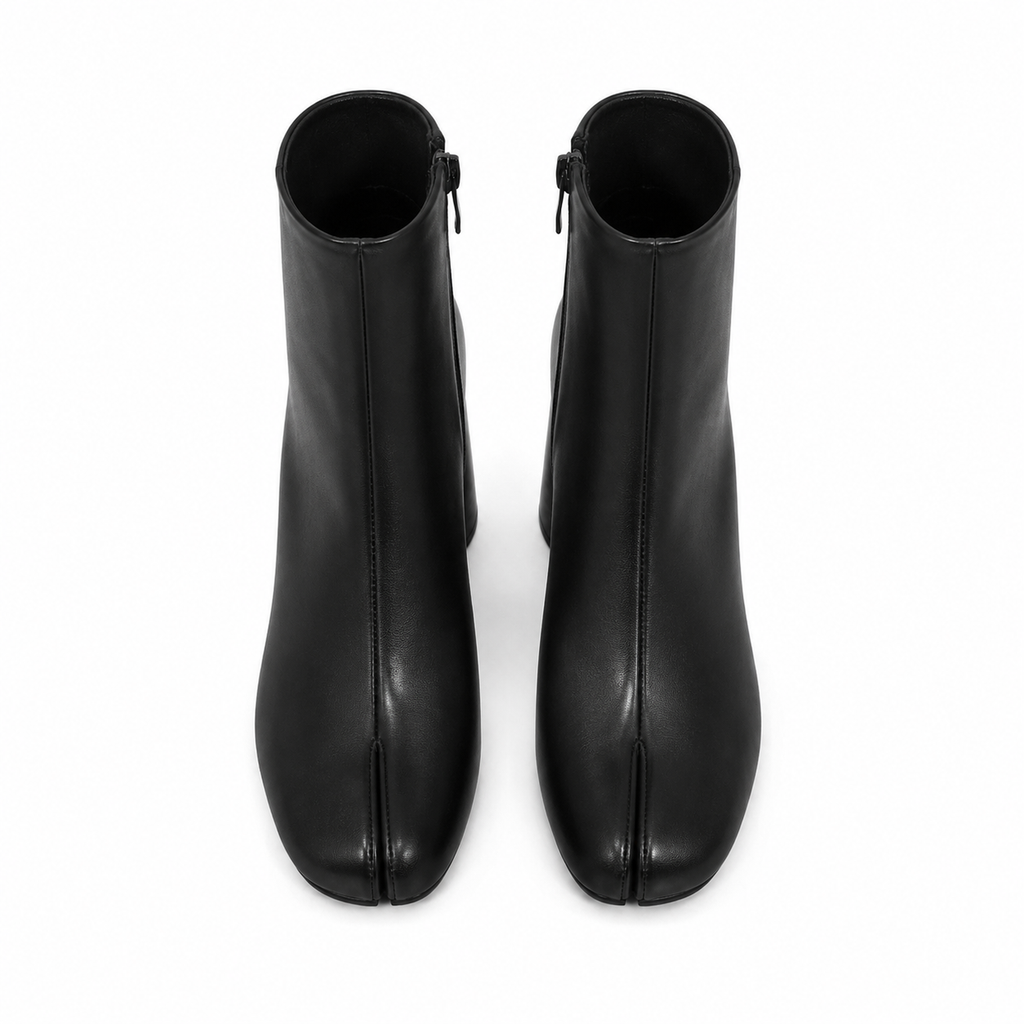 Deep Black Modica Leather Block-Heel Boots top view