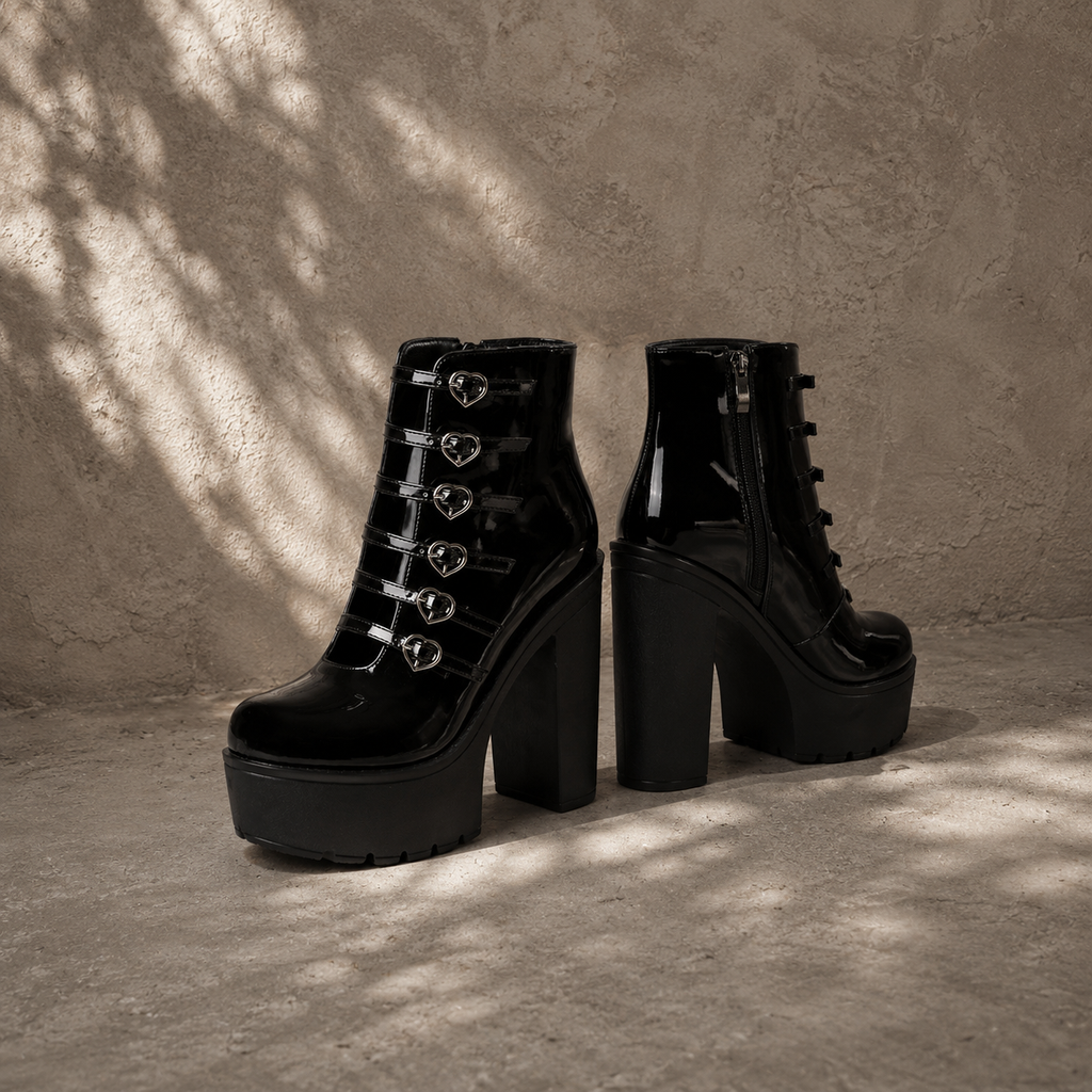 Deep Black Mantova Leather Block-Heel Boots styled scene