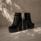 Deep Black Mantova Leather Block-Heel Boots styled scene