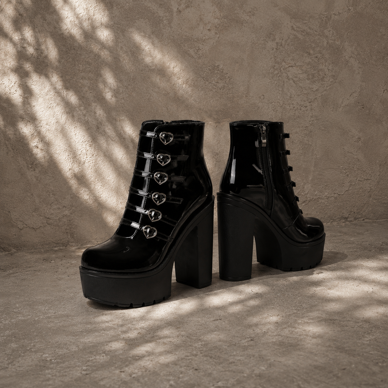 Deep Black Mantova Leather Block-Heel Boots styled scene
