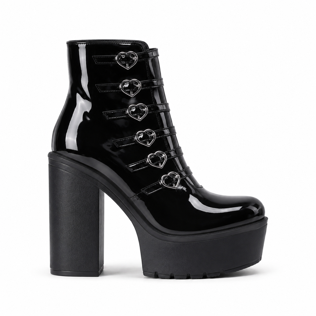 Deep Black Mantova Leather Block-Heel Boots side view