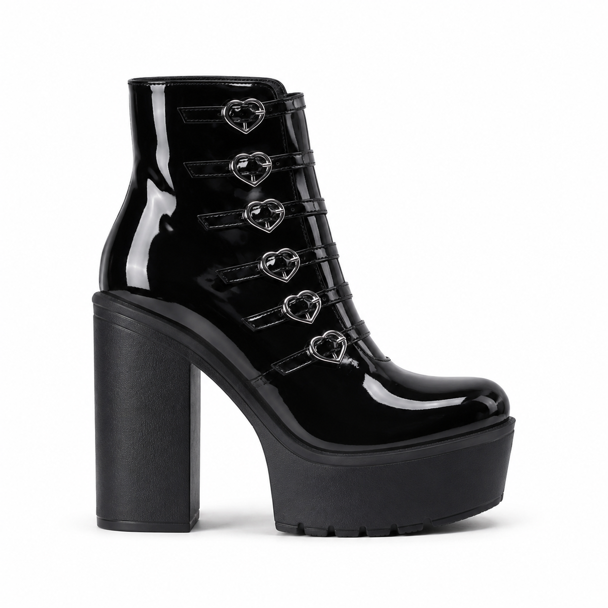 Deep Black Mantova Leather Block-Heel Boots side view