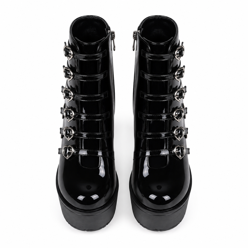 Deep Black Mantova Leather Block-Heel Boots top view