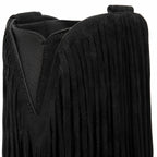 Deep Black Deia Suede Block-Heel Boots close-up detail