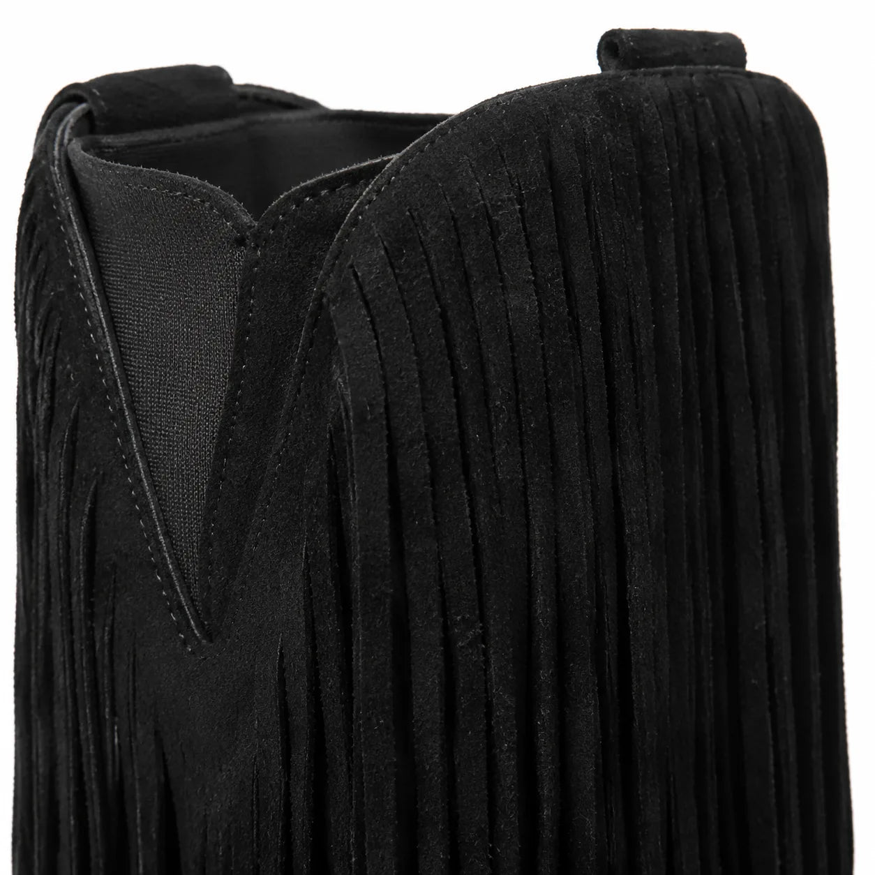 Deep Black Deia Suede Block-Heel Boots close-up detail