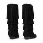 Deep Black Deia Suede Block-Heel Boots heel detail