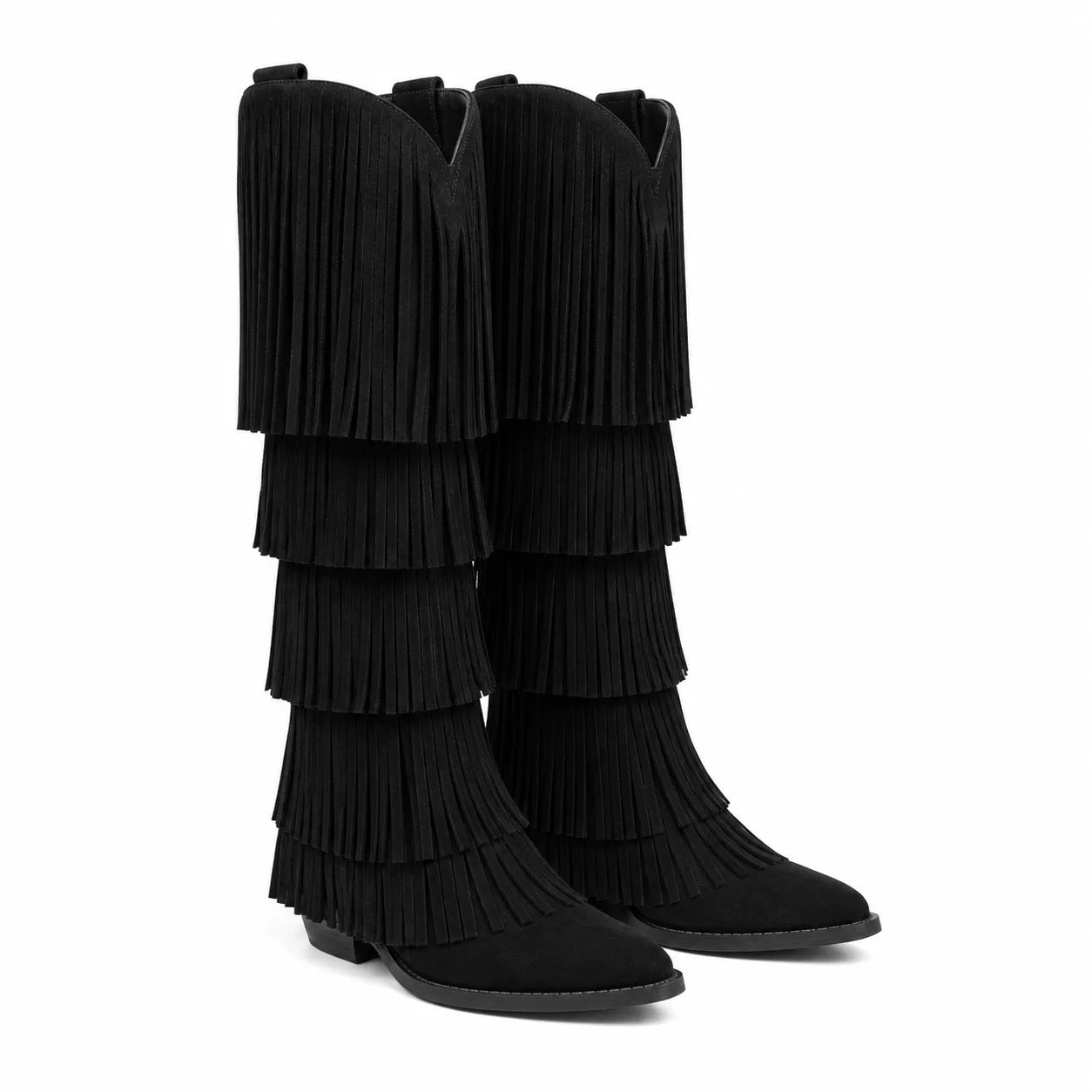 Deep Black Deia Suede Block-Heel Boots