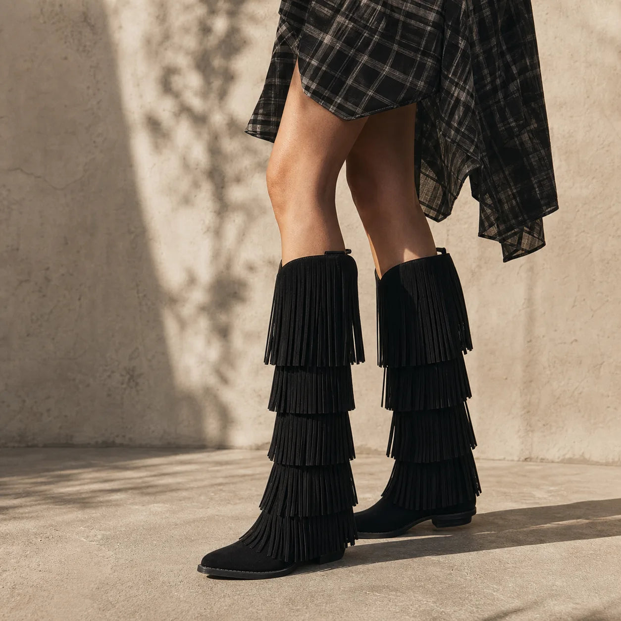 Deep Black Deia Suede Block-Heel Boots lifestyle scene